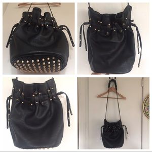 Bucket bag crossbody studded drawstring